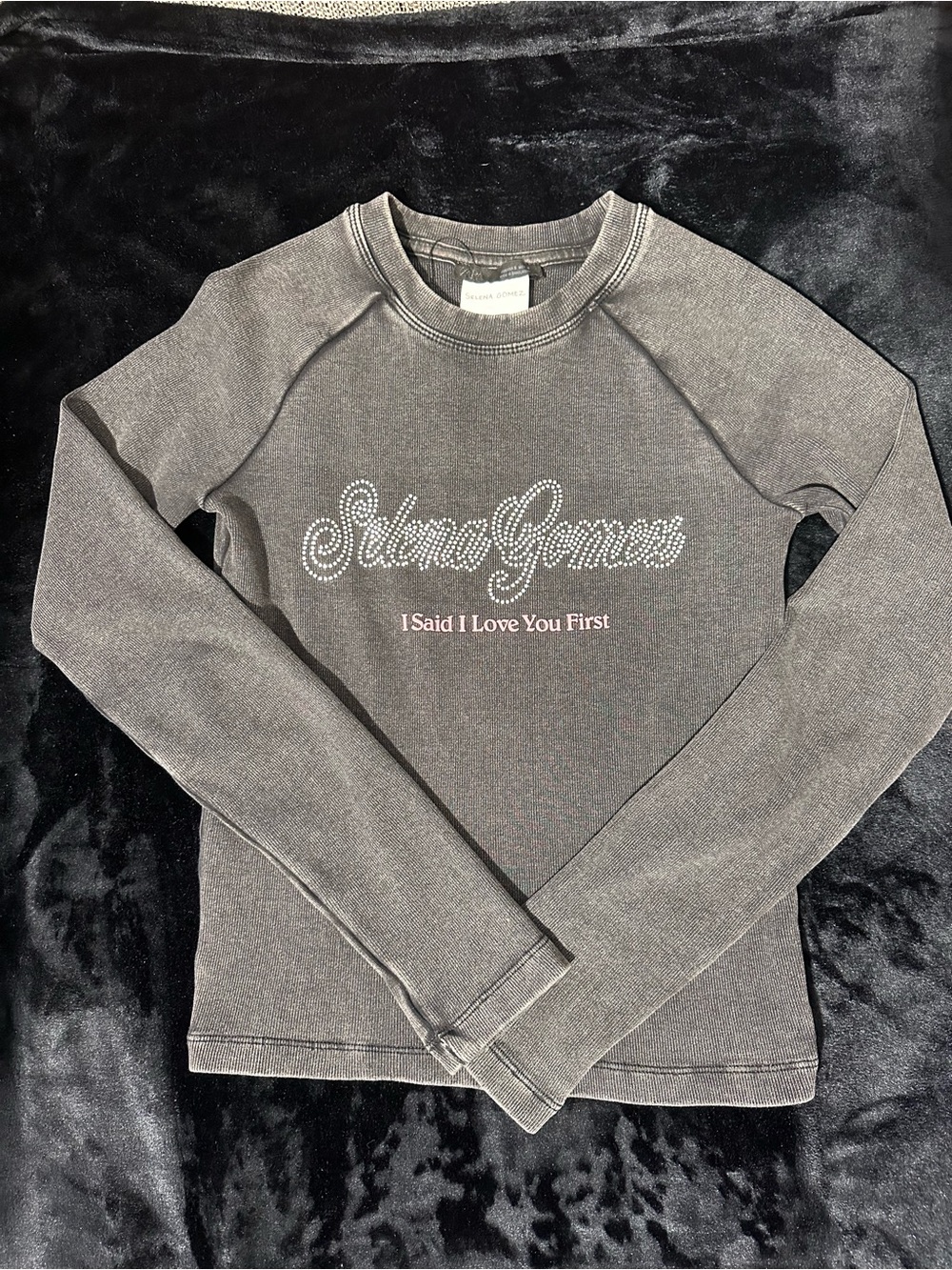 Zara Selena Gomez Gray Rhinestone I Said I Loved You First Long-Sleeve Tee